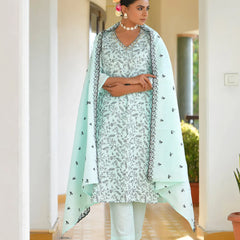 Women Cotton Solid Embroidered Suit Set (Set of 5 Pc)