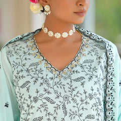Women Cotton Solid Embroidered Suit Set (Set of 5 Pc)