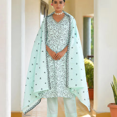 Women Cotton Solid Embroidered Suit Set (Set of 5 Pc)