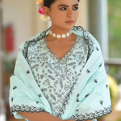 Women Cotton Solid Embroidered Suit Set (Set of 5 Pc)