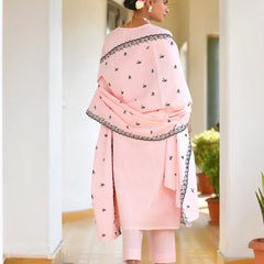 Women Cotton Solid Embroidered Suit Set (Set of 5 Pc)