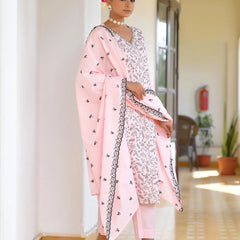 Women Cotton Solid Embroidered Suit Set (Set of 5 Pc)
