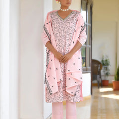 Women Cotton Solid Embroidered Suit Set (Set of 5 Pc)