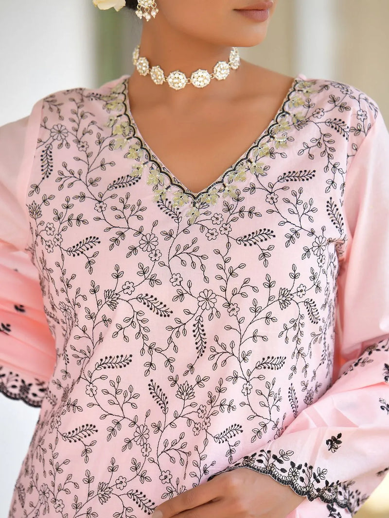 Women Cotton Solid Embroidered Suit Set (Set of 5 Pc)