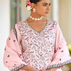 Women Cotton Solid Embroidered Suit Set (Set of 5 Pc)