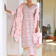 Women Cotton Solid Embroidered Suit Set (Set of 5 Pc)