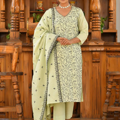 Women Cotton Solid Embroidered Suit Set (Set of 5 Pc)