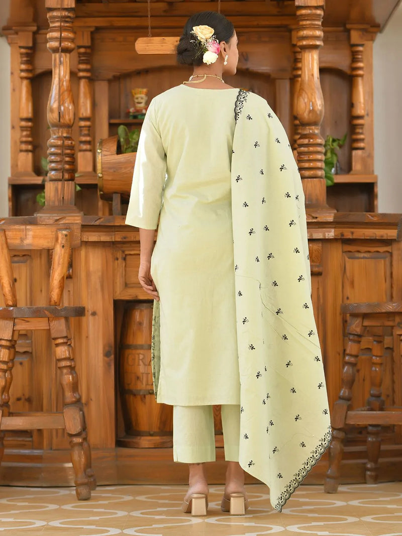Women Cotton Solid Embroidered Suit Set (Set of 5 Pc)