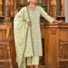 Women Cotton Solid Embroidered Suit Set (Set of 5 Pc)