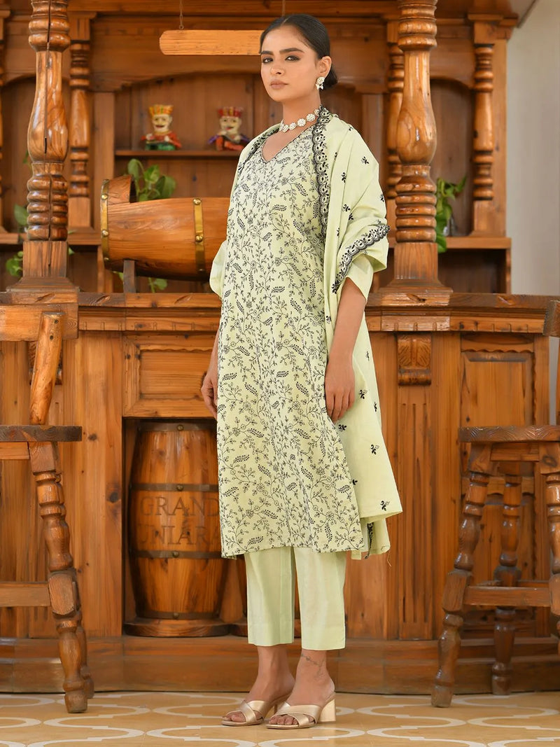 Women Cotton Solid Embroidered Suit Set (Set of 5 Pc)