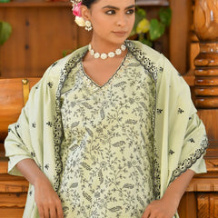 Women Cotton Solid Embroidered Suit Set (Set of 5 Pc)