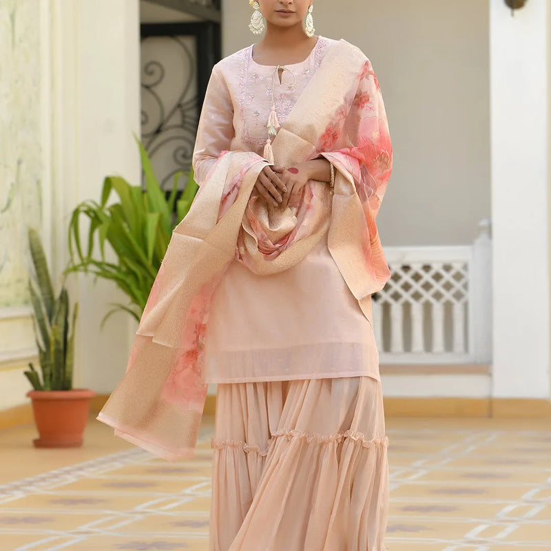 Women Chanderi Sharara Set (Set of 5 Pc)
