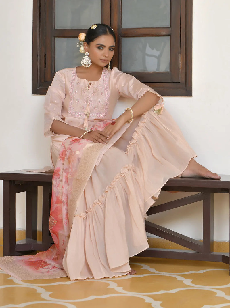 Women Chanderi Sharara Set (Set of 5 Pc)