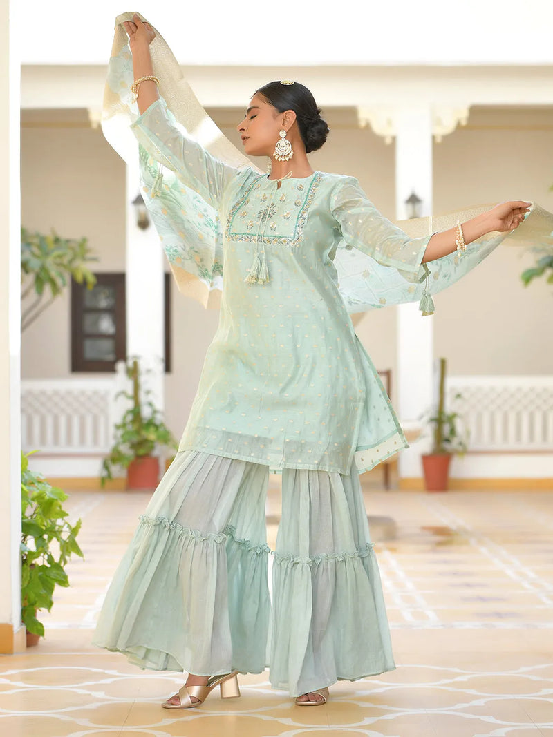 Women Chanderi Sharara Set (Set of 5 Pc)