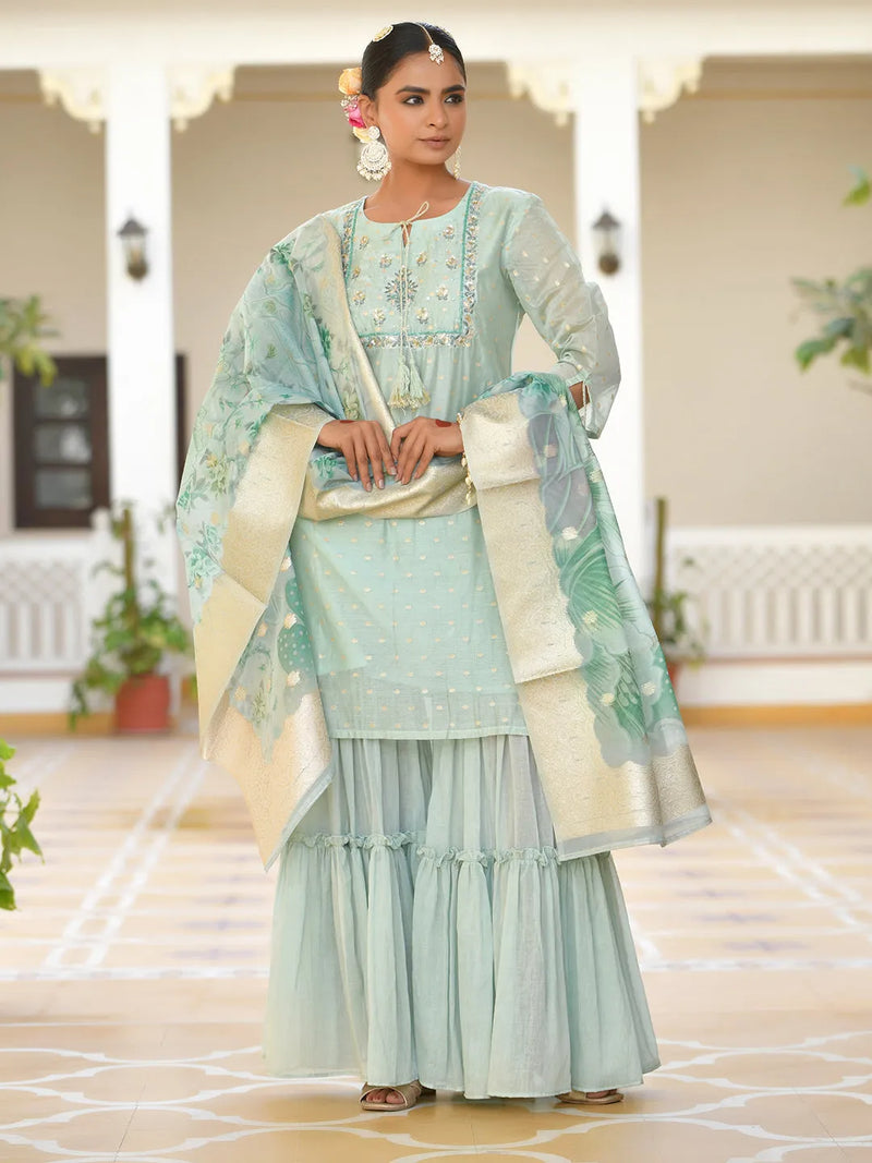 Women Chanderi Sharara Set (Set of 5 Pc)