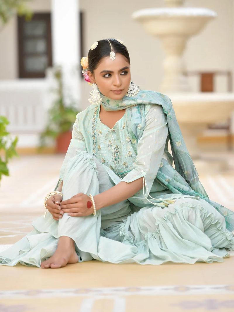 Women Chanderi Sharara Set (Set of 5 Pc)