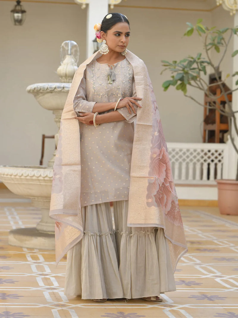 Women Chanderi Sharara Set (Set of 5 Pc)