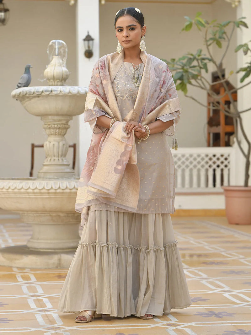 Women Chanderi Sharara Set (Set of 5 Pc)