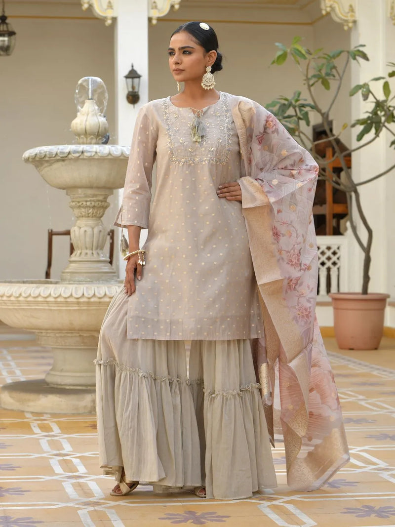 Women Chanderi Sharara Set (Set of 5 Pc)
