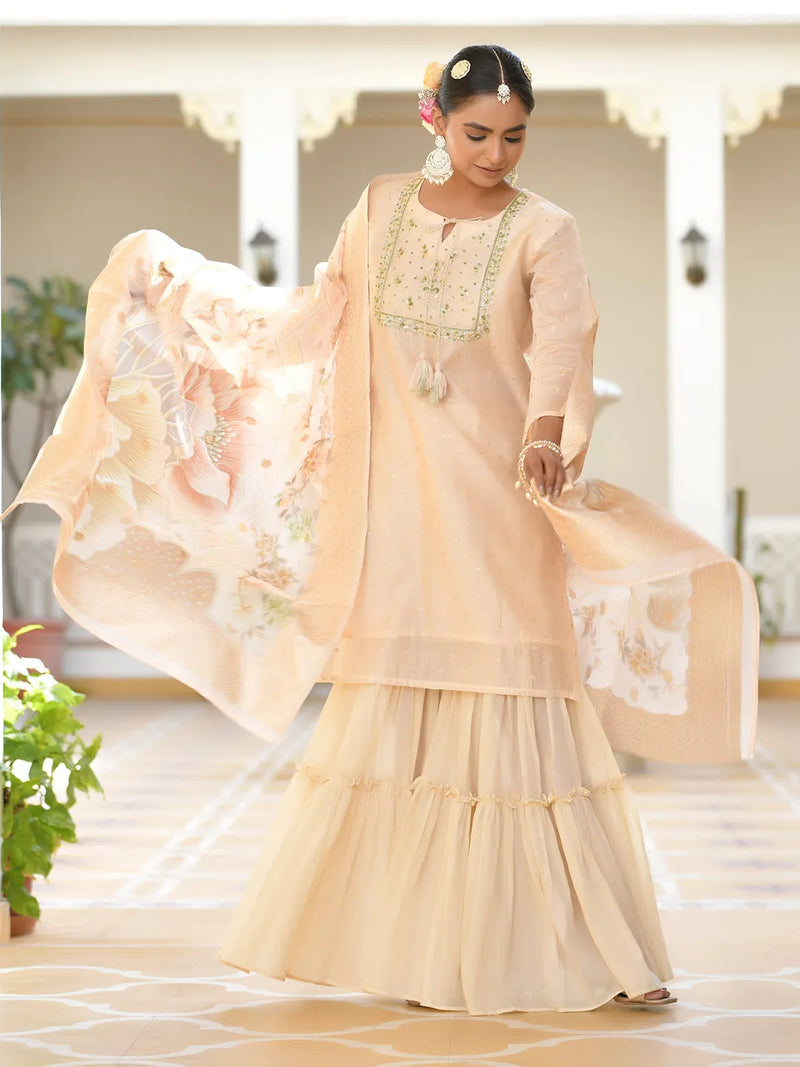 Women Chanderi Sharara Set (Set of 5 Pc)