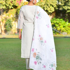 Women Grey Linen Suit  Set With Cutwork Dupatta (Set of 5 Pc)