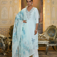 Women Linen Suit Set With Printed Dupatta (Set of 5 Pc)