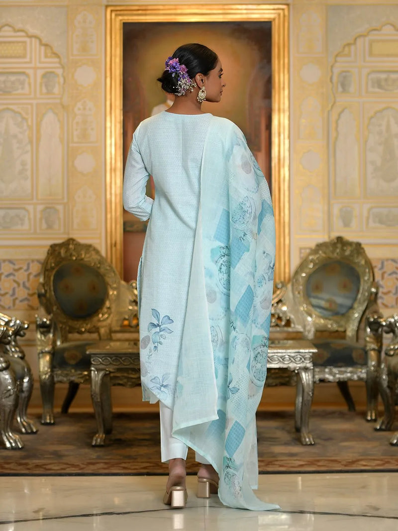 Women Linen Suit Set With Printed Dupatta (Set of 5 Pc)