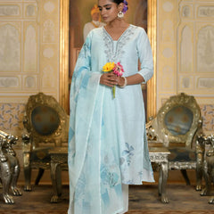 Women Linen Suit Set With Printed Dupatta (Set of 5 Pc)