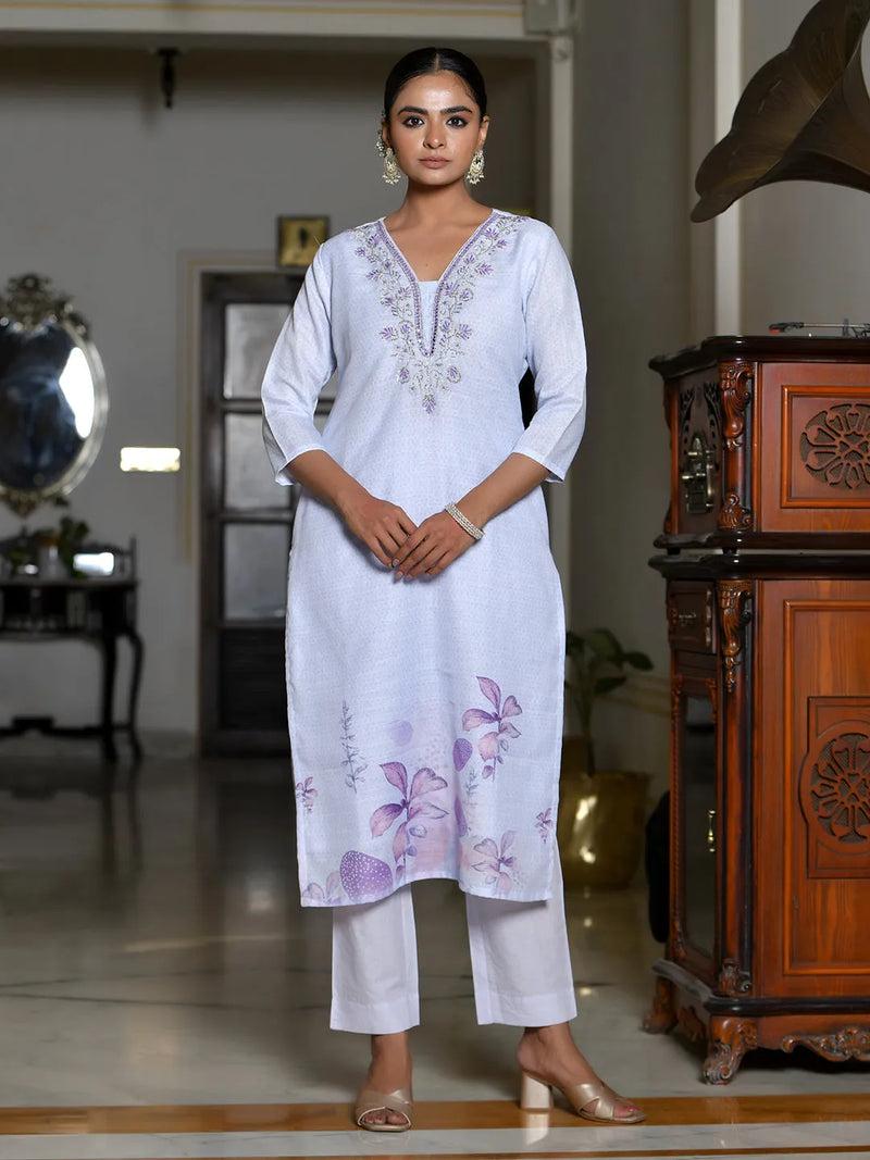 Women Linen Suit Set With Printed Dupatta (Set of 5 Pc)