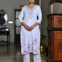 Women Linen Suit Set With Printed Dupatta (Set of 5 Pc)