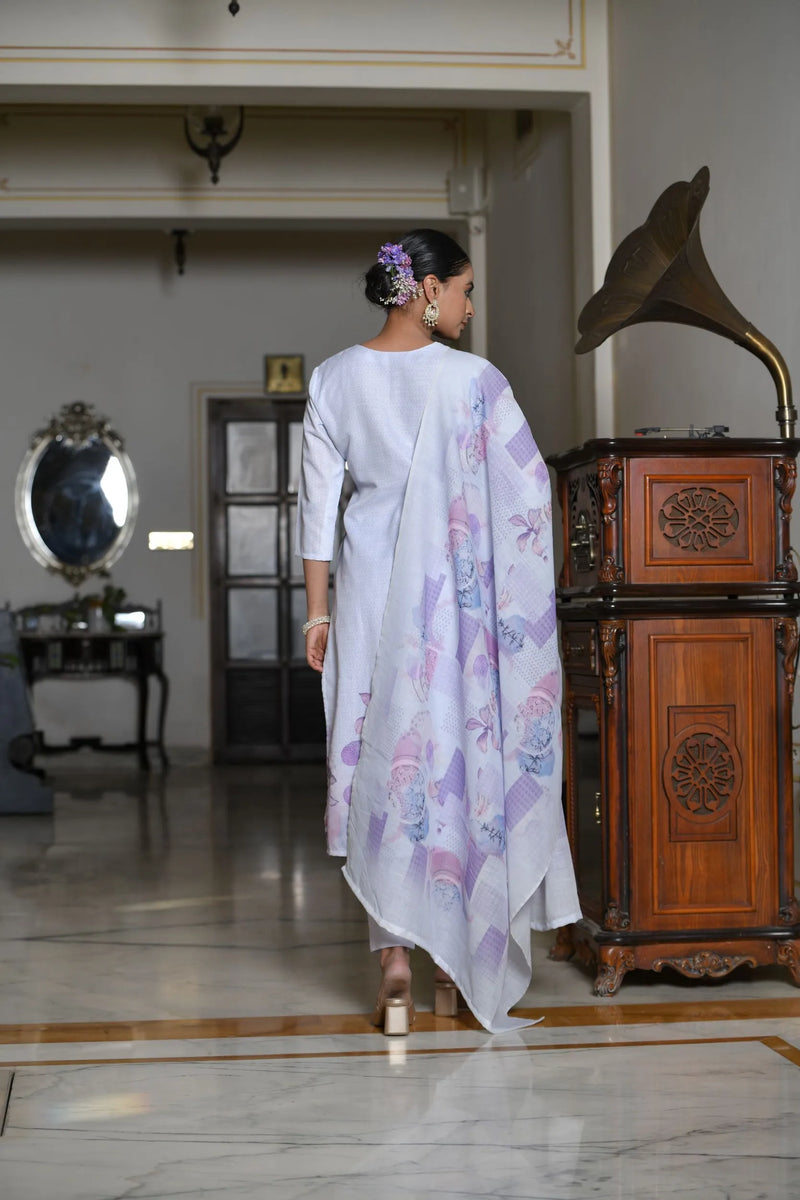 Women Linen Suit Set With Printed Dupatta (Set of 5 Pc)