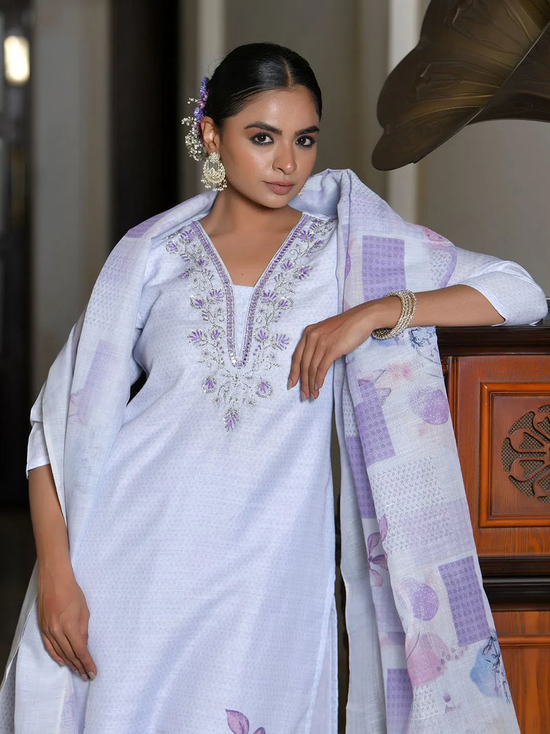 Women Linen Suit Set With Printed Dupatta (Set of 5 Pc)