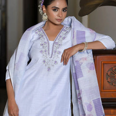 Women Linen Suit Set With Printed Dupatta (Set of 5 Pc)