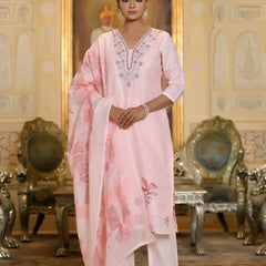 Women Linen Suit Set With Printed Dupatta (Set of 5 Pc)