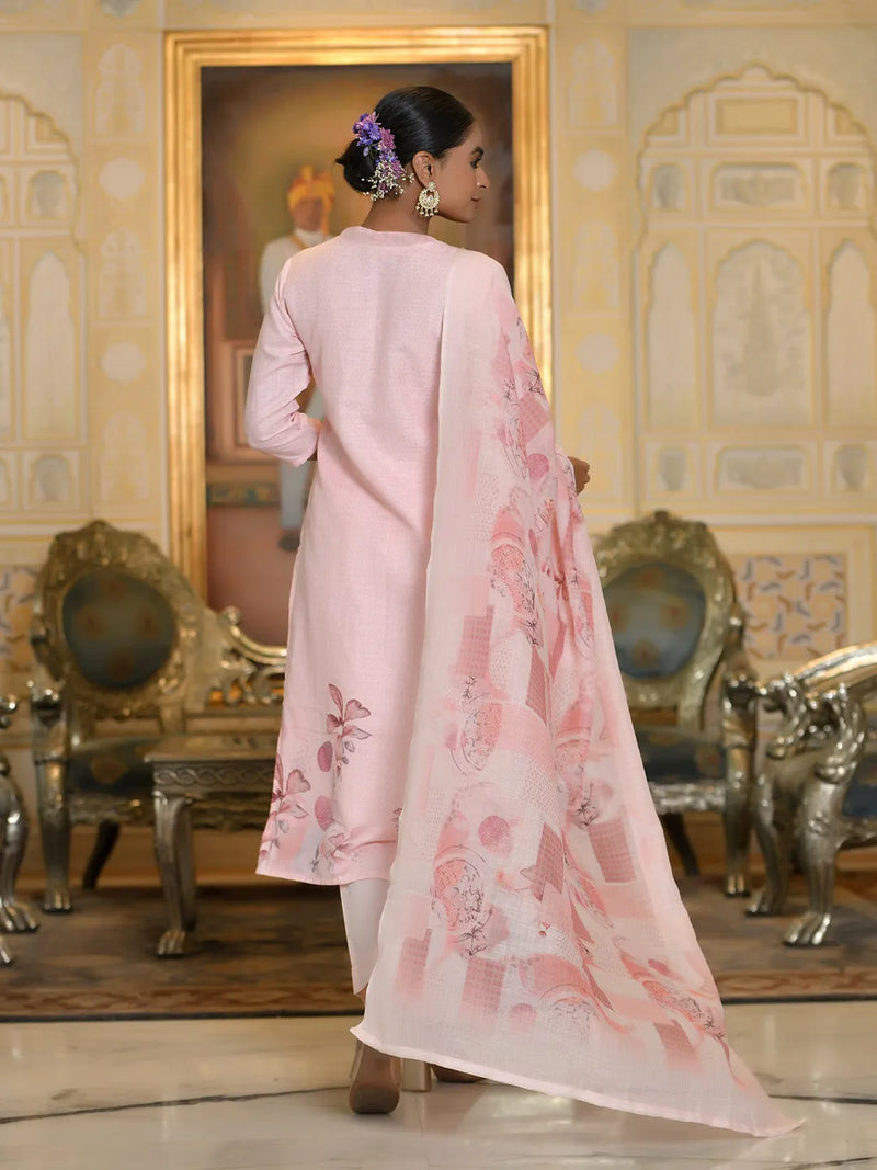Women Linen Suit Set With Printed Dupatta (Set of 5 Pc)
