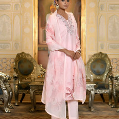 Women Linen Suit Set With Printed Dupatta (Set of 5 Pc)