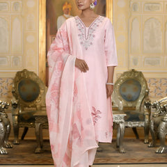 Women Linen Suit Set With Printed Dupatta (Set of 5 Pc)