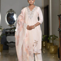 Women Linen Suit Set With Printed Dupatta (Set of 5 Pc)