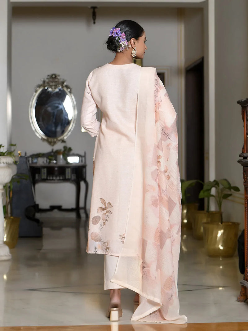 Women Linen Suit Set With Printed Dupatta (Set of 5 Pc)