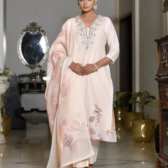 Women Linen Suit Set With Printed Dupatta (Set of 5 Pc)
