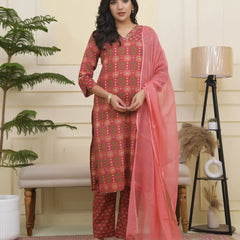 Women Maroon Cotton Kurta With Cotton Pant & Dupatta (Set of 5 Pc)