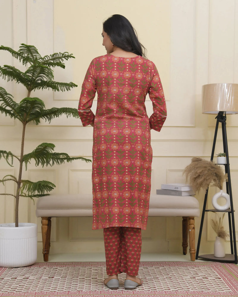 Women Maroon Cotton Kurta With Cotton Pant & Dupatta (Set of 5 Pc)