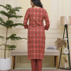 Women Maroon Cotton Kurta With Cotton Pant & Dupatta (Set of 5 Pc)