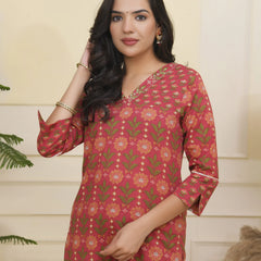 Women Maroon Cotton Kurta With Cotton Pant & Dupatta (Set of 5 Pc)