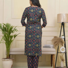 Women Navy Cotton Kurta With Cotton Pant & Dupatta (Set of 5 Pc)