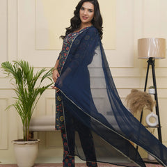 Women Navy Cotton Kurta With Cotton Pant & Dupatta (Set of 5 Pc)