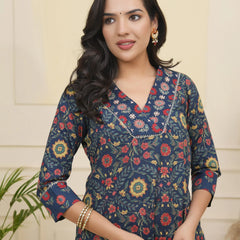 Women Navy Cotton Kurta With Cotton Pant & Dupatta (Set of 5 Pc)