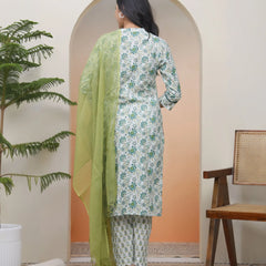 Women’s White Cotton Kurta with Cotton Pants & Dupatta (Set of 5 Pc)