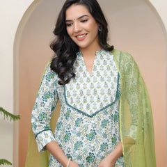 Women’s White Cotton Kurta with Cotton Pants & Dupatta (Set of 5 Pc)
