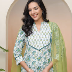 Women White Cotton Kurta With Cotton Pant & Dupatta (Set of 5 Pc)